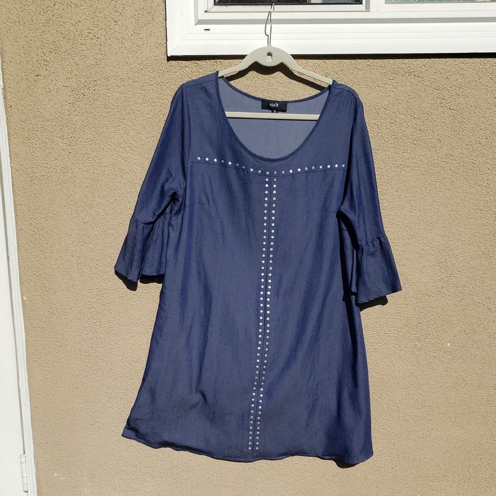 Navy Blue Women's Dress with Studded Detail